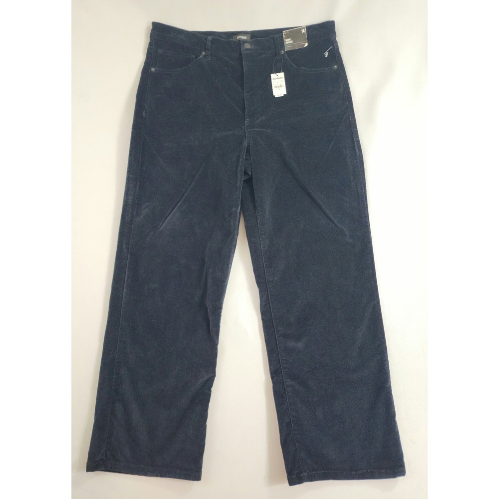 Express Pants Womens sz 14 High Rise Straight Blue Velour Zip $98 Ladies